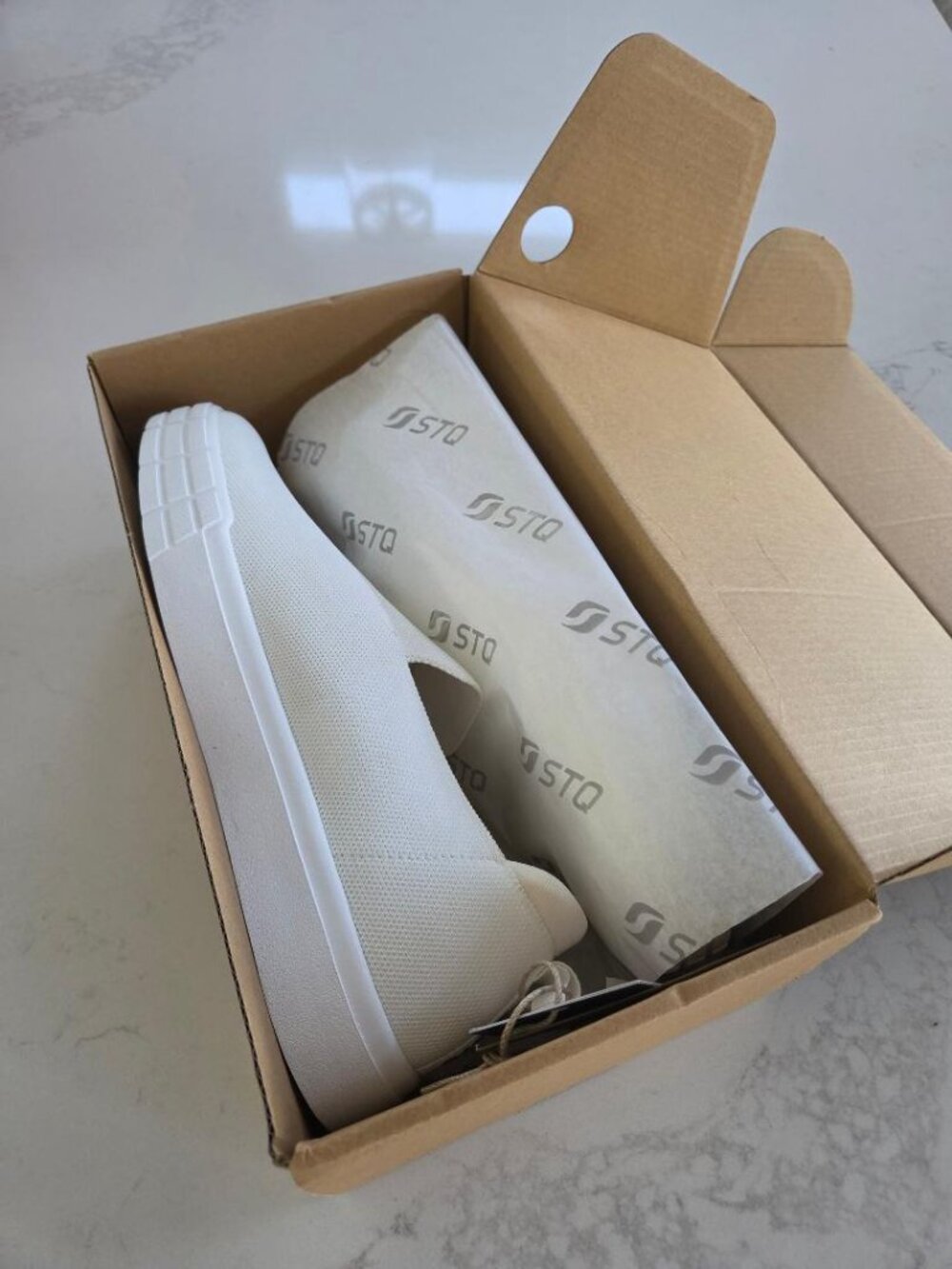 STQ New With Box White Fabric Slip On Sneakers   9.5